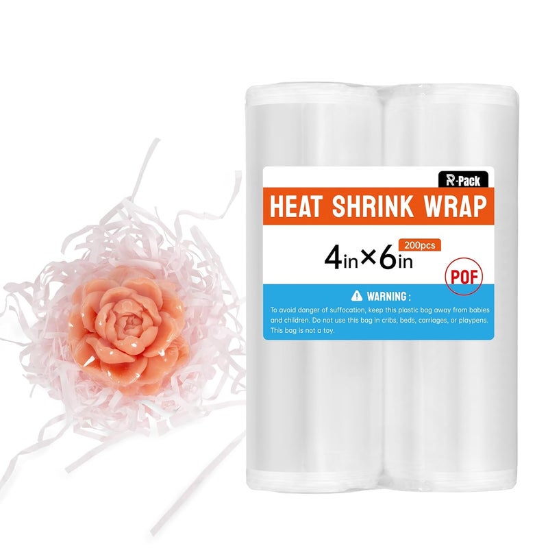 R-PACK Heat Shrink Bags, 200 Pieces 4x6" Heat Shrink Wrap for Book, Bath Bombs, Bags, Jars and Homemade DIY Projects - Image 1